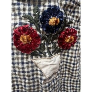 VTG Maggie &‎ Max Embroidered Plaid Button Up Cotton Shirt Fall Flowers Sz L